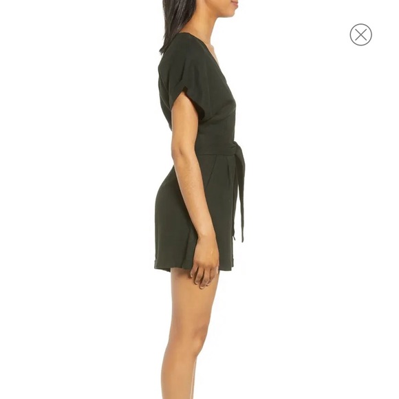 All In Favor Tie Waist Linen Blend Romper - Picture 3 of 14